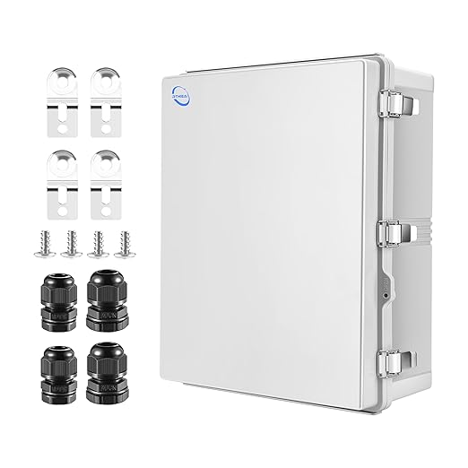 Waterproof Outdoor IP67 Junction Box(20.1"x16.1"x7.9") with Mounting Plate, Hinged Grey Cover and Wall Brackets - Weatherproof ABS Plastic Electrical Enclosure for DIY Projects(510x410x200mm)