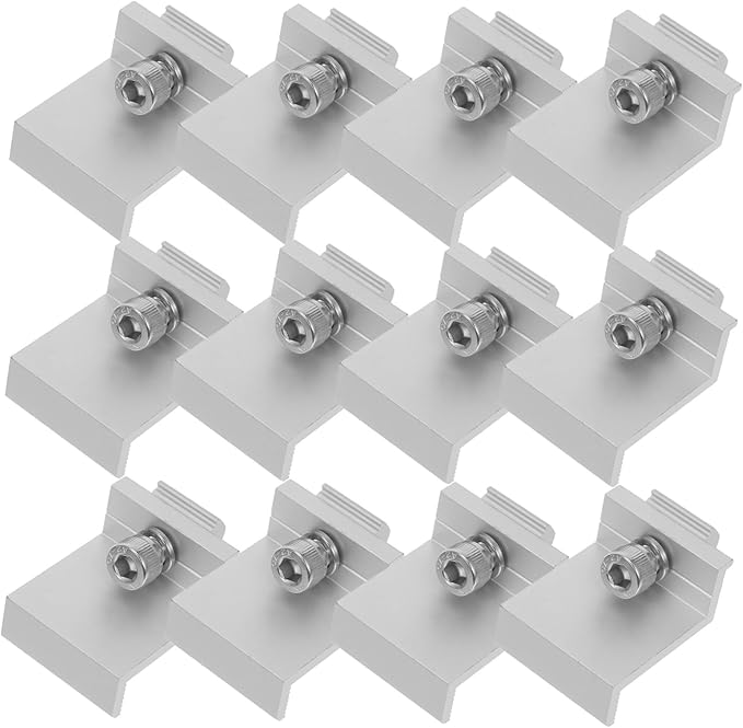 12pcs Solar Panel Mounting Brackets Aluminum Alloy Edge Pressure Block Earth Clamp Solar Panel Earthing Clip Outdoor Fixed Clamp