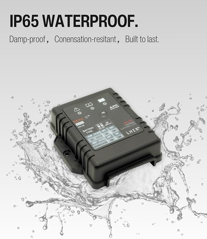 Solar Charge Controller Waterproof 8A, 12V Mini Solar Panel Battery Intelligent Regulator with LED Indicator for LiFePO4,AGM, Gel, Flooded and Lithium Battery