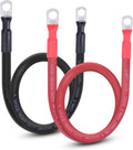 4 AWG Flexible Battery Cable with 3/8" Terminals - OFC Pure Copper Inverter & Welding Wire for Automotive Solar RV Motorcycle (Red + Black 2FT Pair)