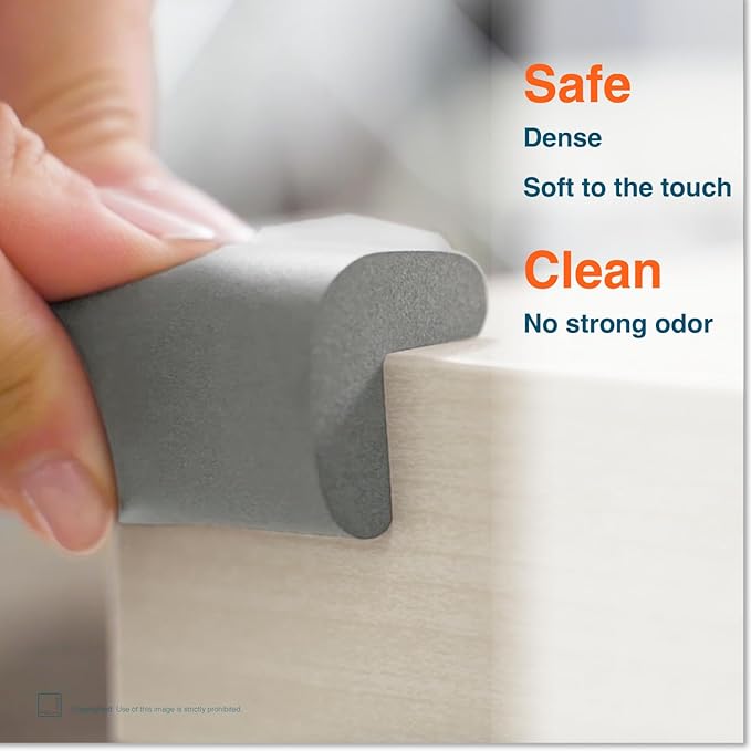 Roving Cove HeftyFit Corner Protector for Baby (4 Large Corners), Heavy-Duty Soft Rubber Foam Furniture Corner Bumper Guards, 3M Adhesive Pre-Taped, Stone Grey