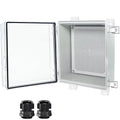 Junction Box, Hinged Clear Cover Stainless Steel Latch IP67 Waterproof ABS Project Box with 2 PG13.5 Cable Gland,Electrical Box Enclosure with Mounting Plate & Wall Bracket 11.8 x 11.8 x