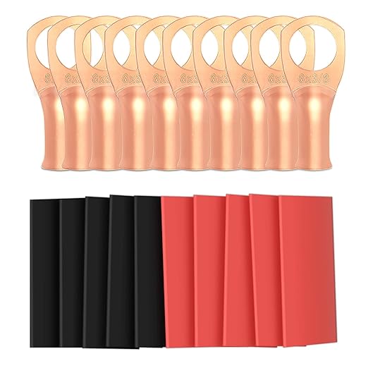 10pcs 8 Awg - 3/8" (M10) Sanuke Wire Lugs Ring Terminal Connectors Ends Heavy Duty for Battery Cable Lug Wire Electrical Eyelets with 3:1 Dual Wall Adhesive Heat Shrink