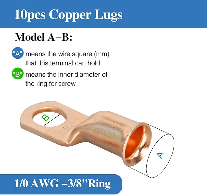 Cable Lug Crimping Tool Set, with 10pcs 1/0 AWG-3/8 Battery Lugs and 10pcs 3:1 Heat Shrink Tubing