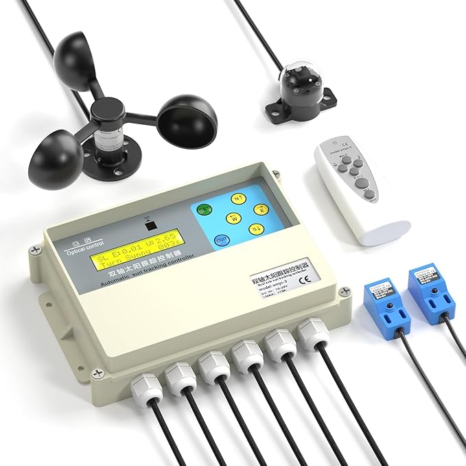 Dual-Axis Solar Tracker Controller Kit – Auto Sun Tracking with LCD, Wind Sensor & Remote – Boost Solar Panel Efficiency for Off-Grid, RV, Farm & DIY Systems