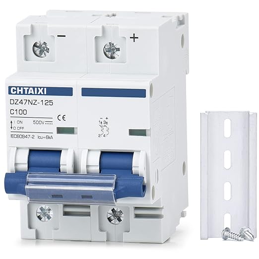 DC Miniature Circuit Breaker, 2 Pole 500V 100 Amp Isolator for Solar PV System, Thermal Magnetic Trip, DIN Rail Mount, High Current DC Disconnect Switch MCB 2P C100