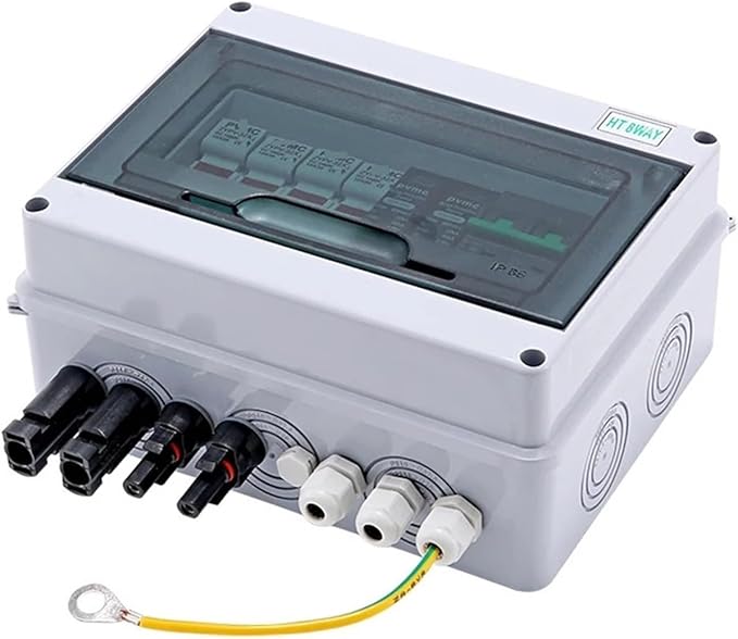 CAARLA Solar Combiner Box 600V 2 in 1 Out Solar photovoltaic PV Combiner Box with Protection DC Fuse MCB SPD Box IP65(DC Fuse 15A)