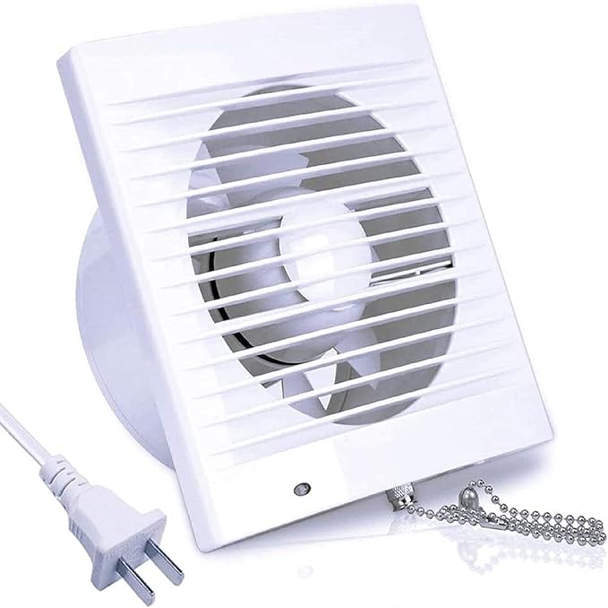 SAILFLO 6 Inch Wall-Mounted Exhaust Fan, 18W Ventilation Extractor with Anti-backflow Check Valve Chain Switch for Window Duct Glass Grow Tent Bathroom Vents - 8"×8" Grid Panel - Small Size