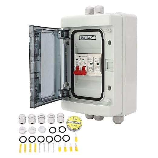 DC Solar Disconnect Switch, PV DC Miniature with IP65 Distribution Box for Solar Panels, 500V Photovoltaic Electrical Isolator Switch for Outdoor Use (63A)