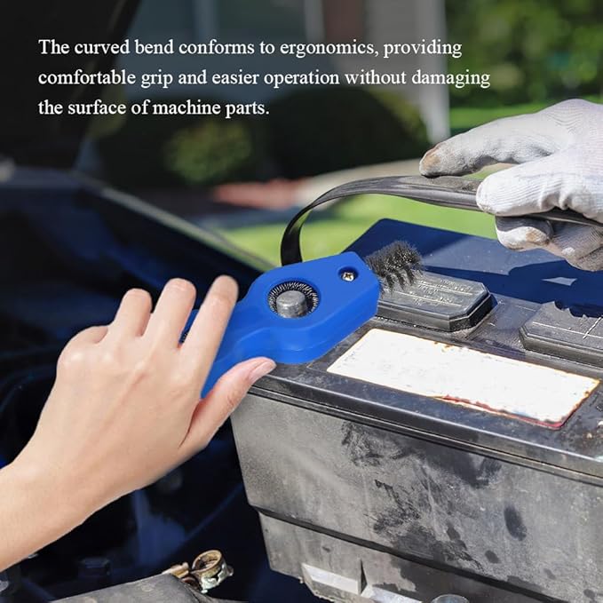4 in 1 Car Battery Cleaning Brush, Battery Terminal Brush, Anti-Rust Auto Battery Cleaner with Steel Wire, Car Accessories Vehicle Machine Parts Cleaning Tools Fit for Auto Marine (Blue)