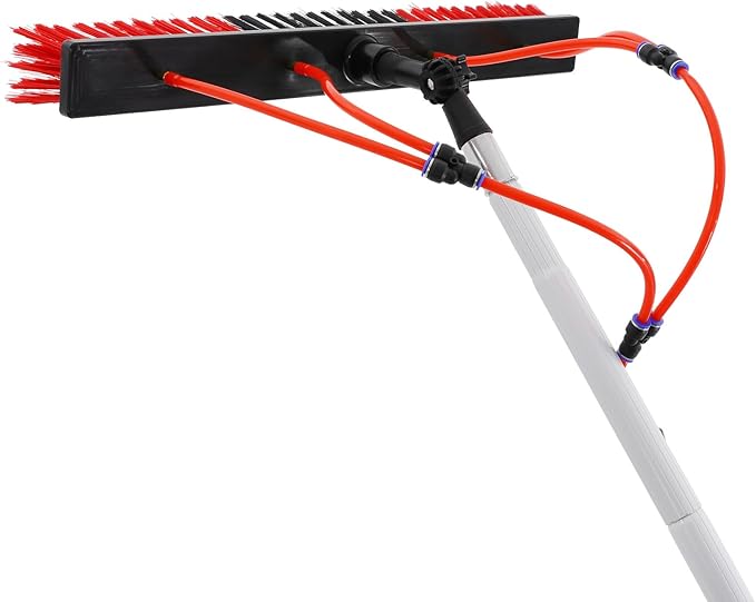 30.18FT Long Reach Solar Panel Cleaning Brush Kit, Water Fed Pole Cleaning Kit, Pole Extendable Cleaner Tool for Roof Window Cleaning, 65.62Ft Water Pipe, 21.65in 180° Adjustable Brush Head