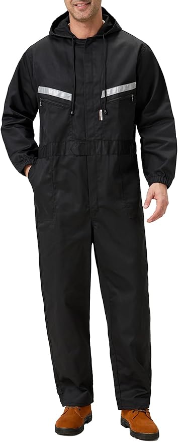 Mens Work Coveralls Mechanic Hooded Overall Workwear Jumpsuits Long Sleeve Hi Viz Coverall with Zippers