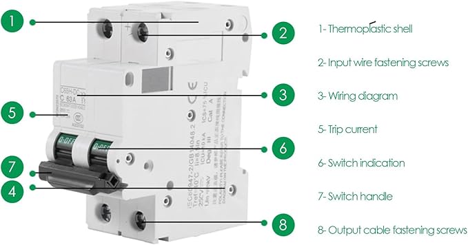 Walfront 2P 250V Low Voltage DC Miniature Circuit Breaker for Solar Panels Grid System Din Rail Mount C65H-DC Breaker DC Circuit Amp Solar Double Pole (32A)