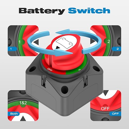 Battery Disconnect Switch, Malictele 200A 1-2-Both-Off Marine Dual Battery Switch 12-48V Waterproof Heavy Duty Battery Isolator Switch for Car Vehicle RV and Boat