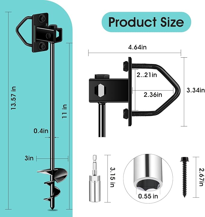Ground Anchors Screw in, Multi-Purpose Trampoline Stakes Heavy Duty, 3" Wider Spiral Mobile Home Anchors Hurricane Earth Anchor for Trampoline, Storage Shed, Swing Sets, Carports