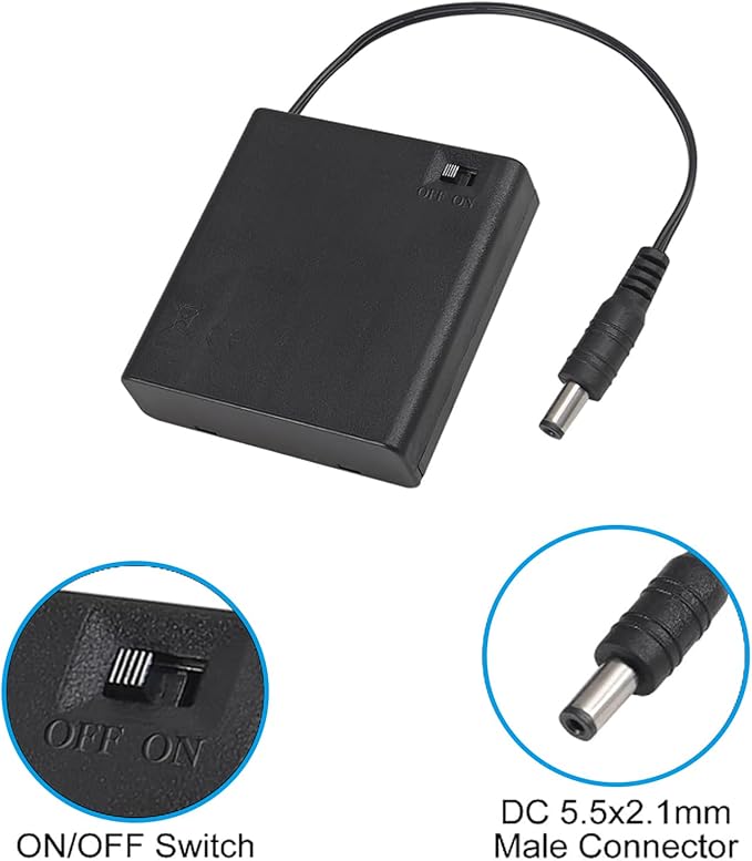 4PCS 4 AA Battery Holder with Switch 6V Battery Case Box Holder with Cover 4X 1.5V AA Battery Storage Box with DC 5.5x2.1mm Male Connector
