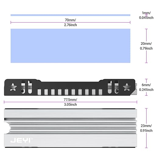 JEYI M.2 HeatSink for PS5 / mATX/MiniATX, Ultra Slim 7mm Height Low Profile Aluminum Convective NVMe Heatsink, Passive Heat Sinks with Fins, FinsCold 007-2-Pack