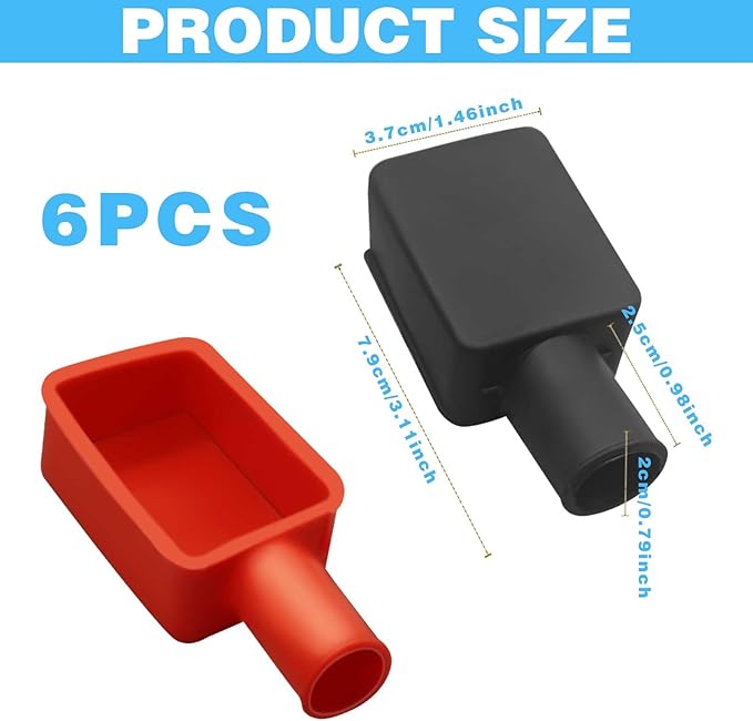 6Pcs Battery Terminal Cover, Battery Terminal Protector, Car Insulating Battery Cover, Soft Rubber Positive and Negative Poles Stud Covers Connector Top Post Cap for Car Motorcycle Truck (Red/Black)