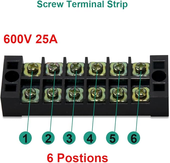 MILAPEAK Terminal Block and Strip - 5pcs 6 Positions 600V 25A Dual Row Screw Terminals Strip with Cover+5pcs Pre-Insulated Barrier Jumper Strips Black & Red + Spade Fork Wire Connectors