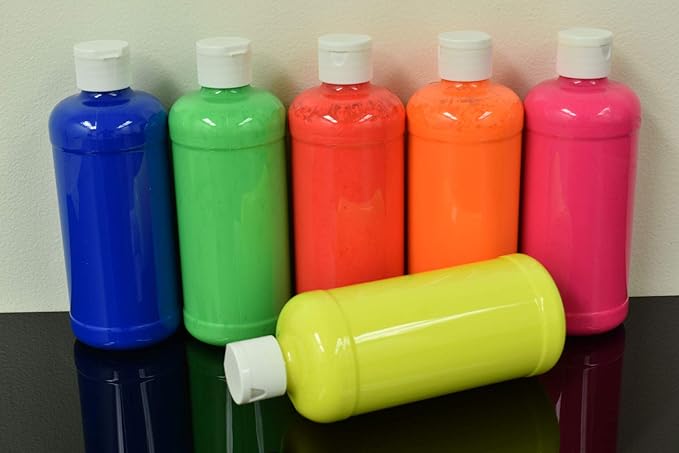 DirectGlow 16oz UV Blacklight Reactive Fluorescent Acrylic Paints (6 Color Neon Assortment)