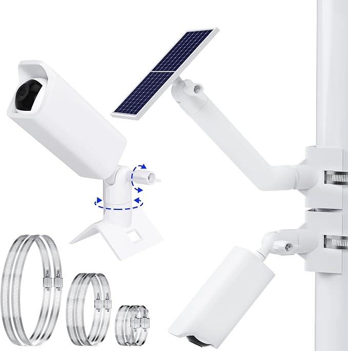 2-in-1 Ring Pole Mount for Cameras and Solar Panels No Drill 360° Adjusted Outdoor Security Camera Pole Mount with 6 Adjustable Metal Loops Compatible with Ring，Blink, Eufy, Wyze