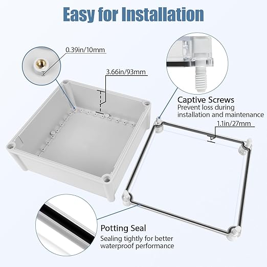 LeMotech Junction Box IP67 Waterproof Dustproof Electrical Box Project Box DIY Enclosure Gray with Transparent Clear Cover, External Size 11x11x5.1in (280x280x130mm)