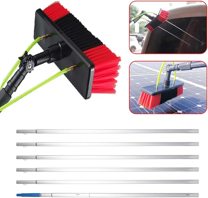 DYRABREST 26FT Water Fed Pole Kit Water Fed Brush Aluminum Outdoor Window Cleaner Solar Panel Cleaning System Washing Equipment Tool with 20m Hose