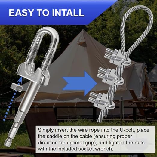 10 Pcs M6 1/4 inch Stainless Steel Wire Rope Cable Clamp Clips,Wire Rope Clamp for Various Commercial, Industrial, and Residential Projects. (M6, 10)