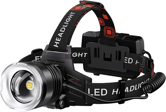 LED Headlamp Rechargeable 99000 High Lux, 9000mAh Long Battery Head Lamp with 12 Modes, IPX7 Waterproof USB Rechargeable Headlight, Zoomable Headlamp for Adults, 90° Adjustable for Camping Hunting