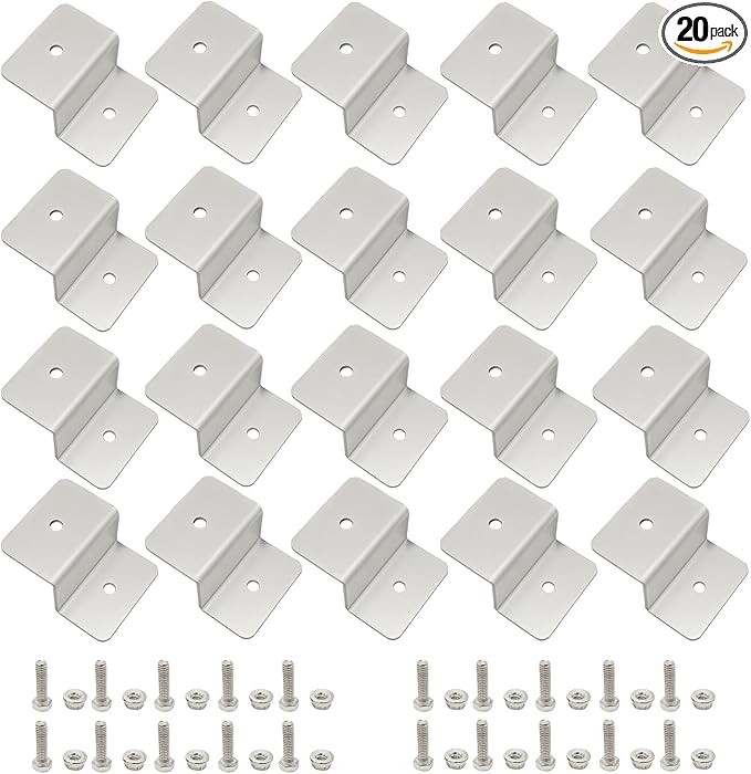 20 Units Solar Panel Z Brackets Mount Mounting Kits with Nuts and Bolts for RVs, Trailers, Boats, Yachts, Wall and Other Off Gird Roof Installation Silver 5 Sets