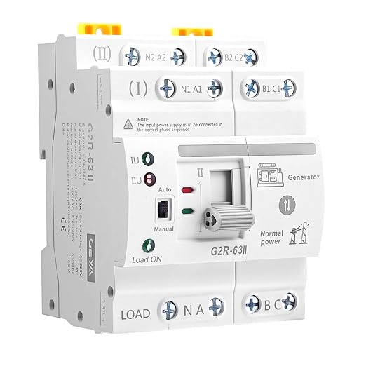 63Amp 110V AC Mini ATS Automatic/Manual Transfer Switch, 4Pole G2R Solar Auto Dual Power Changeover Switch for Home, Din Rail Mounted 50/60Hz CE Certified for Rv, Lv, Cn Public/Backup Power