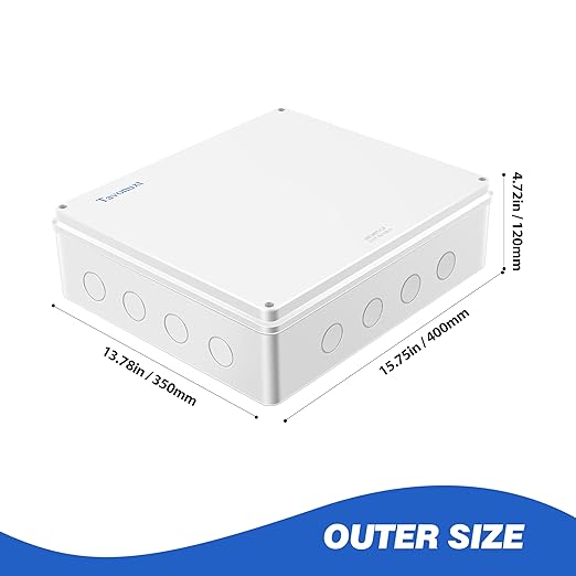 Waterproof Electrical Junction Box (15.7"x13.8"x4.7") with 12 Reserved Holes for Electronics - Sturdy ABS Plastic IP65 Dustproof Project Enclosure - White, (400x350x120mm)
