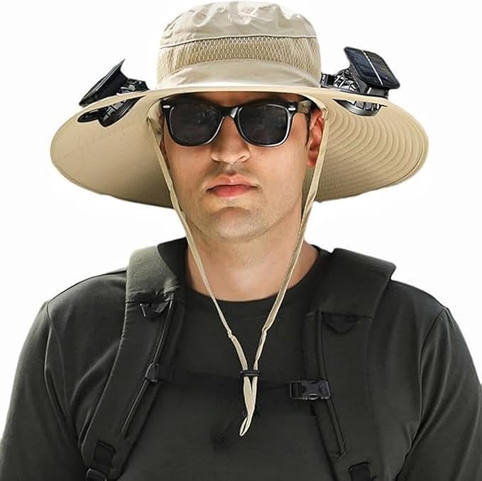Hat with Fans Solar Power Wide Brim Solar Fan Hats for Men Women UPF 50+ Bucket Fishing Hat with Fan Outdoor