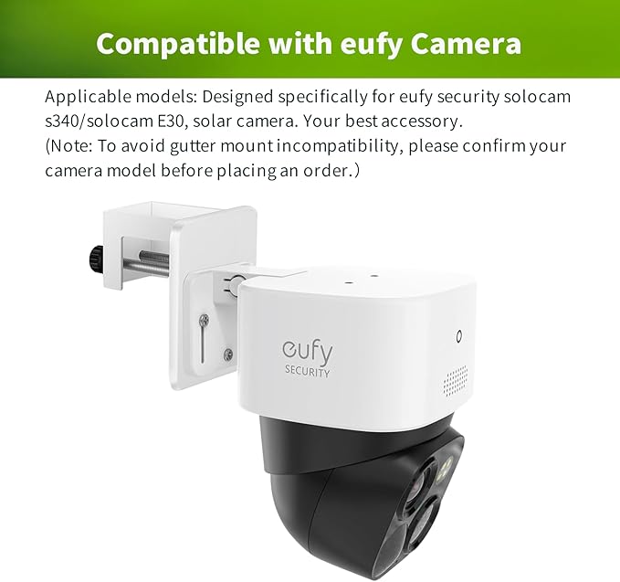 Gutter Mount Bracket for Eufy SoloCam S340/SoloCam E30/SoloCam E42/Eufy 4G LTE Cam S330, Weatherproof Corner Mount for Solar Security Camera, No-Drill Installation (1 Pack, White)