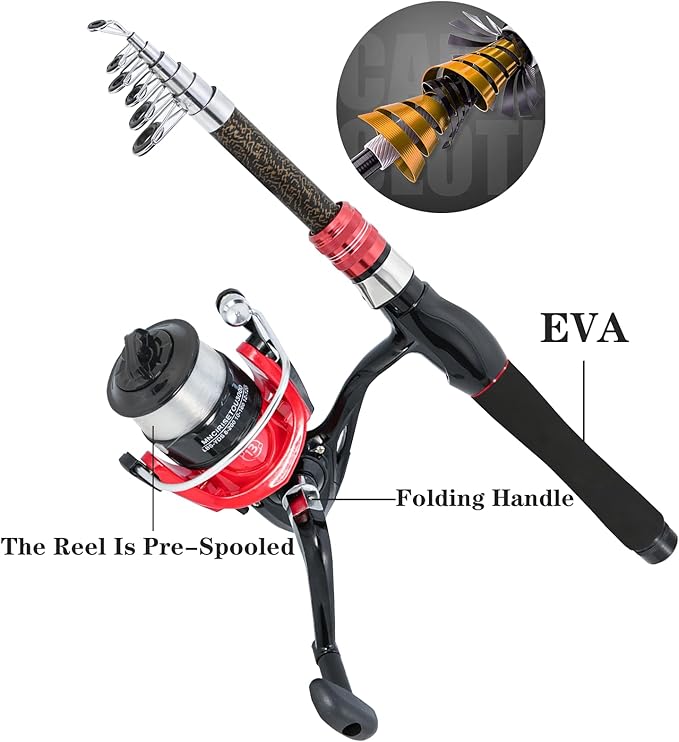 Fishing Pole, 6.9ft 2Pcs Collapsible Fishing Rods Set, Carbon Fiber Fishing Rod, 12 +1 Shielded Bearings Stainless Steel BB Spinning Reels Fishing Carrier Bag for Travel Saltwater Freshwater