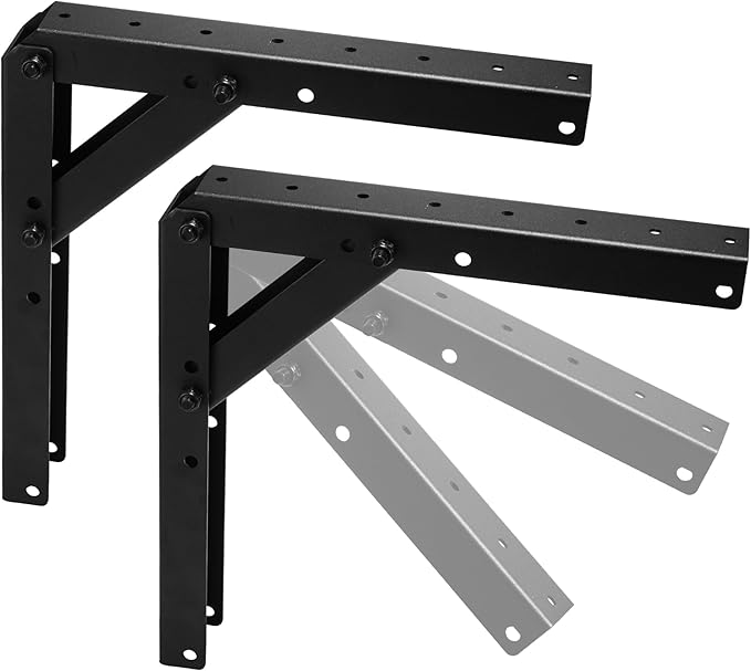 Heavy Duty Adjustable Angle Bracket (2 pc) for Wall Mount, Roof Mount, Foldable Hinge Bracket, Truss and Frame for Solar Panel Stand, Awning Roof, Commercial Sign, Table Shelf Support.