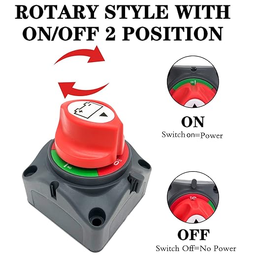 Battery Disconnect Switch 12V 24V 48V Master Isolator Cut Off Switch for Marine Boat Car Truck Camper RV Trailer Vehicles Engine Application (On/Off)