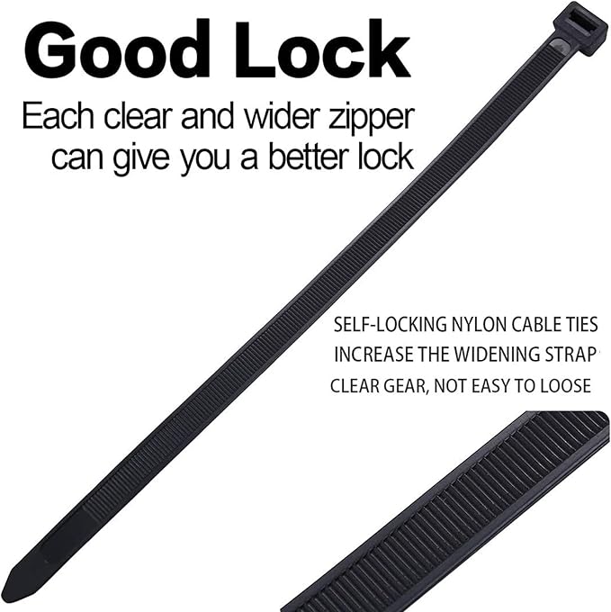 14inch Black Zip Ties Heavy Duty UV Resistant Nylon Cable Ties, 120lb Tensile Strength, 60Pack Durable Wire Ties, Heavy Duty Tie Straps Indoor and Outdoor Cable Management Solution by AGAOTIAN