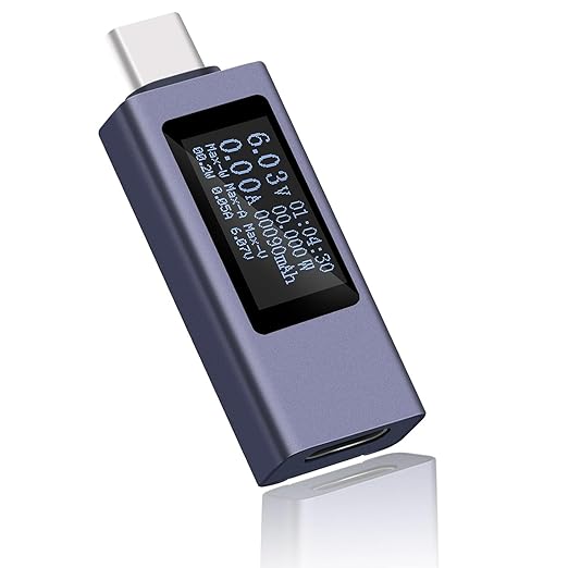 diymore USB C Power Meter, USB C Tester Power Meter,Type C Voltage and Current Tester Meter, Power Bank Capacity,Working Time Ammeter Voltmeter USB Cable Charger Detector LED Display, Gray