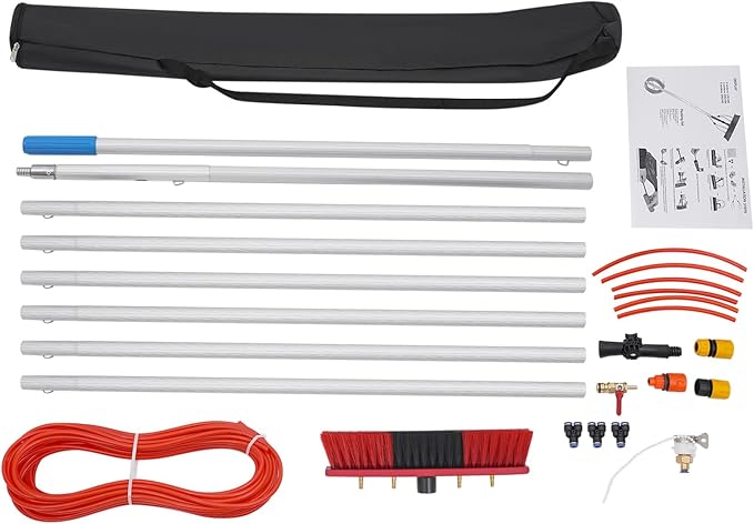 Solar Panel Cleaning Kit, Window Cleaning System 26.25 FT, 65.62ft Water Pipe & Rotating BrushHead, Washing Equipment Window Cleaner Tool Water Fed Pole Kit for Roof Caravan Solar Panel