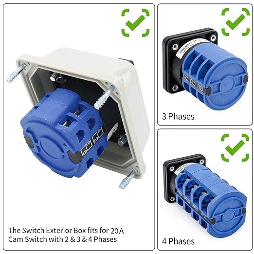 Baomain Universal Rotary Changeover Switch SZW26-20/D202.2D-L with Wider&Higher Master Switch Exterior Box 660V 20A 3 Position 2 Phase (3.15" x 3.15" x 4.84")