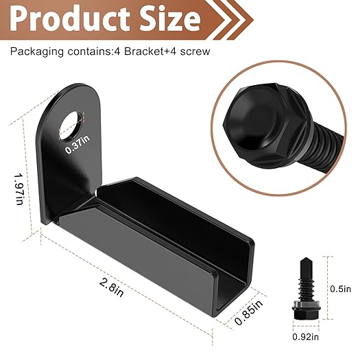 4 Pack Black Carbon Steel Fence Mounting Brackets for 1" x 1" Square Rails, Fence Panel Internal Connectors
