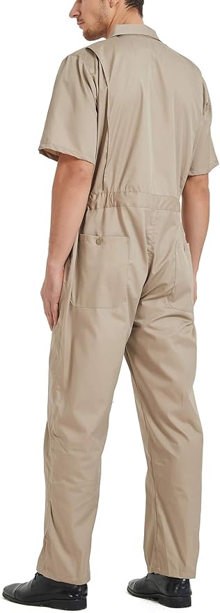 TopTie Men's Short-Sleeve Coverall Work Jumpsuit Lightweight with Zipper Front Elastic Waist