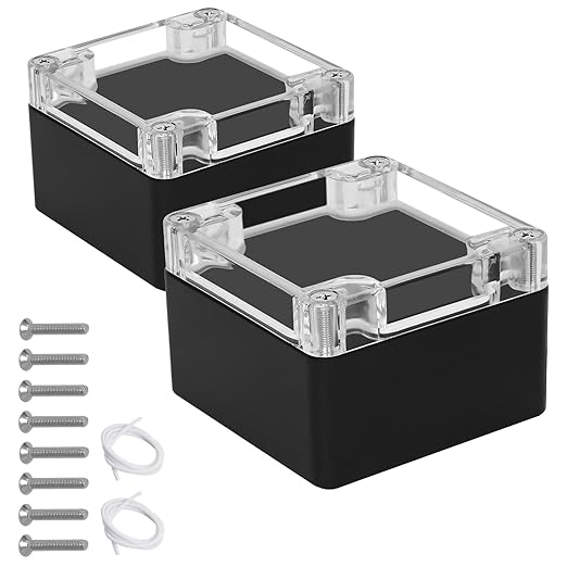 LeMotech Junction Box with Clear Cover IP65 Waterproof Project Box Dustproof ABS Plastic Electrical Project Boxes Universal Enclosure, Black 3.2"x 3.1"x 2.2"(83x81x56mm)(Pack of 2)