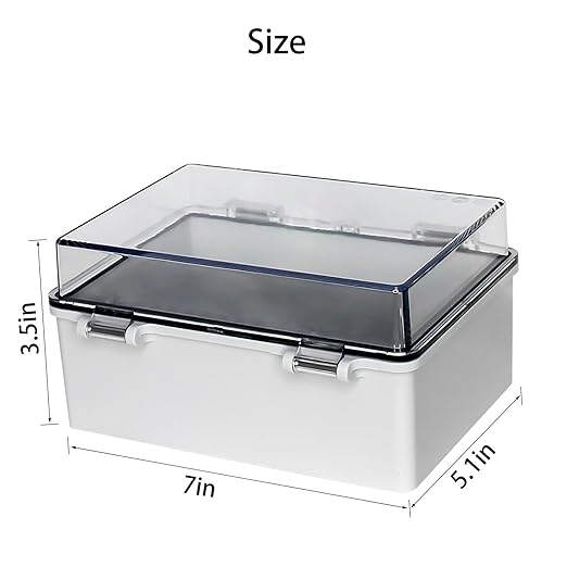 Outdoor Junction Box, Electrical Box,Waterproof ABS Plastic Dustproof Waterproof Outdoor Project Enclosure ith Plastic Snap Clear 7"x5.1"x3.5"