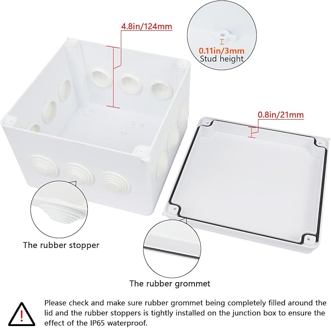 LeMotech Junction Box, ABS Plastic IP65 Waterproof and Dustproof, Universal Electrical Enclosure, Outdoor and Indoor Project Box 7.8X 7.8X 5.9 inch (200 x 200 x 150 mm)