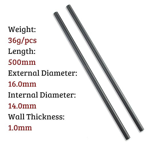 2pcs Carbon Fiber Tube 16mmx14mmx500mm 3K Roll Wrapped Twill Matte Finish
