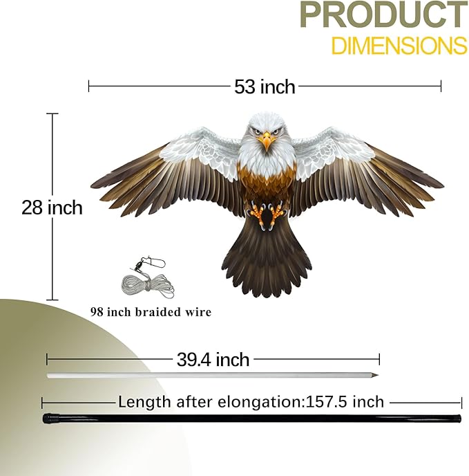eyijklzo Bird Scarer Flying Kite with Pole Crops Farm Bald Eagle Kite Scaring Birds