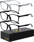 Blue-Light Blocking Glasses Computer Reading/Gaming/TV/Phones Glasses Fashion Anti Eyestrain Glasses for Women Men(E2 Black + Black + Gray)