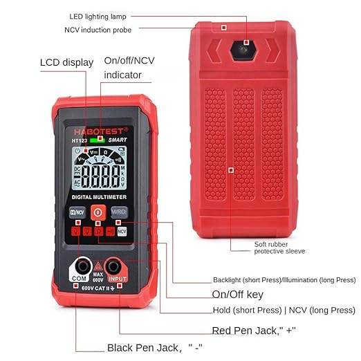 HT123 Fully Intelligent Digital Display multimeter with LED Backlight, Non-Contact Voltage Detection, Automatic Gear Shifting